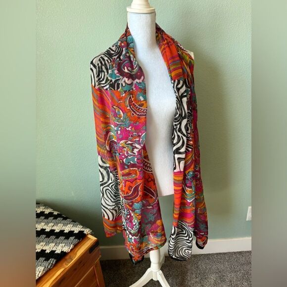 Beautiful Soft Vibrant Color Scarf/Shawl/Swimsuit Cover 39x80” Zebra Print Neon - Picture 2 of 8
